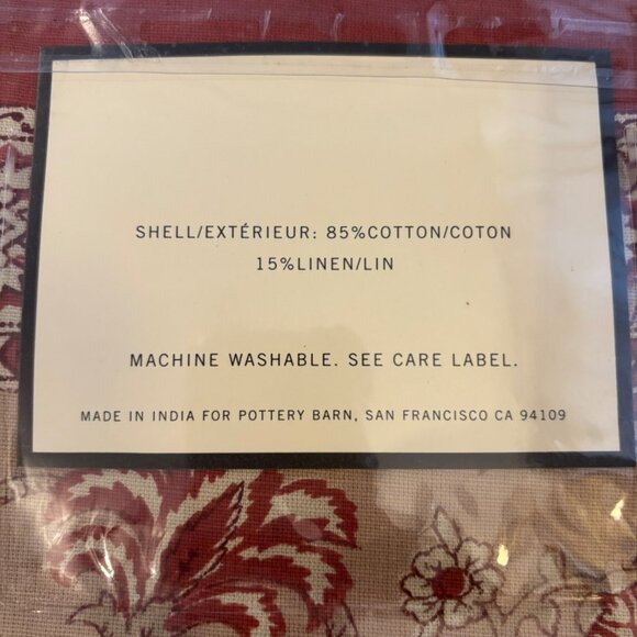 Pottery Barn Tascha Euro Shams 26"x26" Set Of 2 Red & Beige Floral Design - Picture 4 of 4